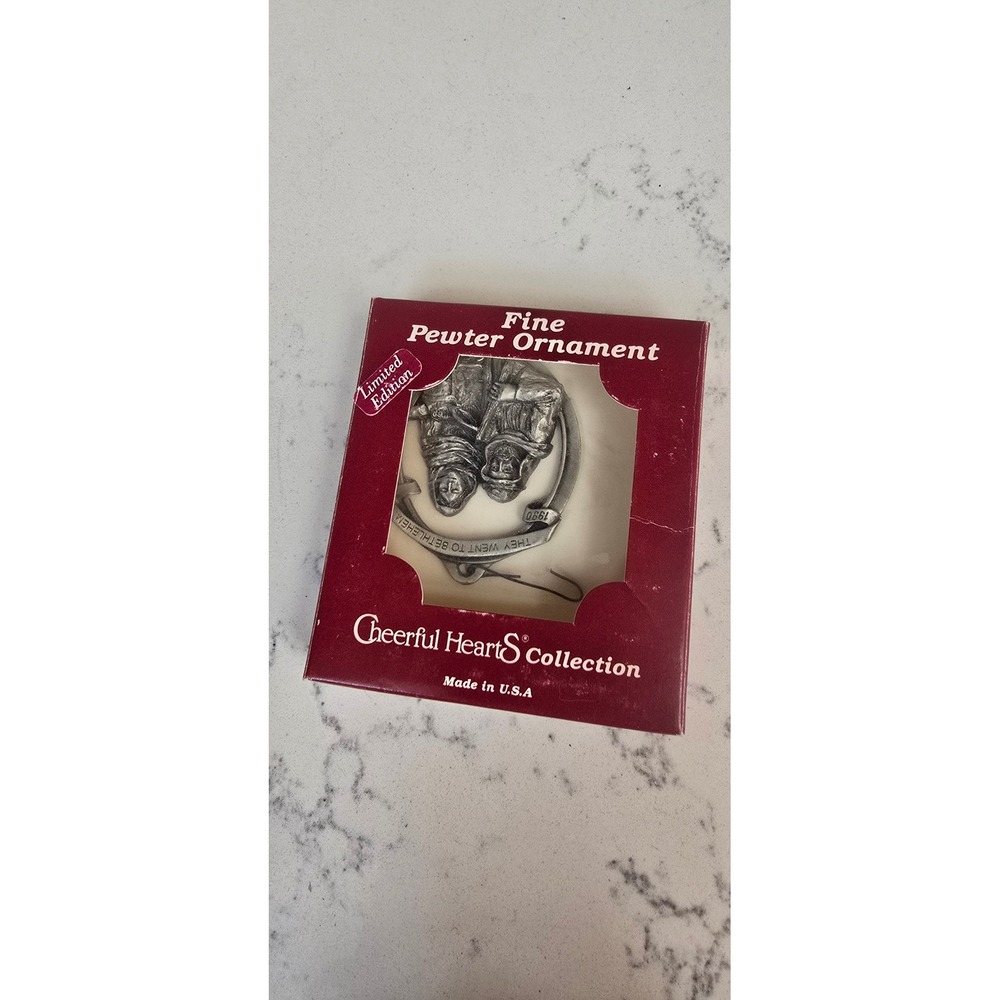 Vintage 1990 Cheerful Hearts Fine Pewter Ornament They Went To Bethlehem Limited